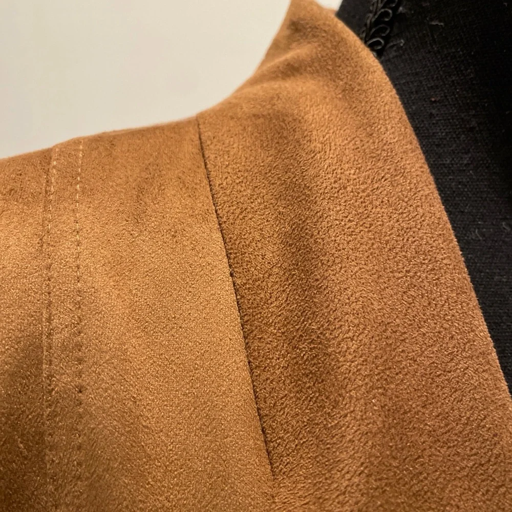 Baccinni Faux Suede Moto Jacket Size L Cognac Waterfall Drape Front Silhouette - Picture 5 of 8